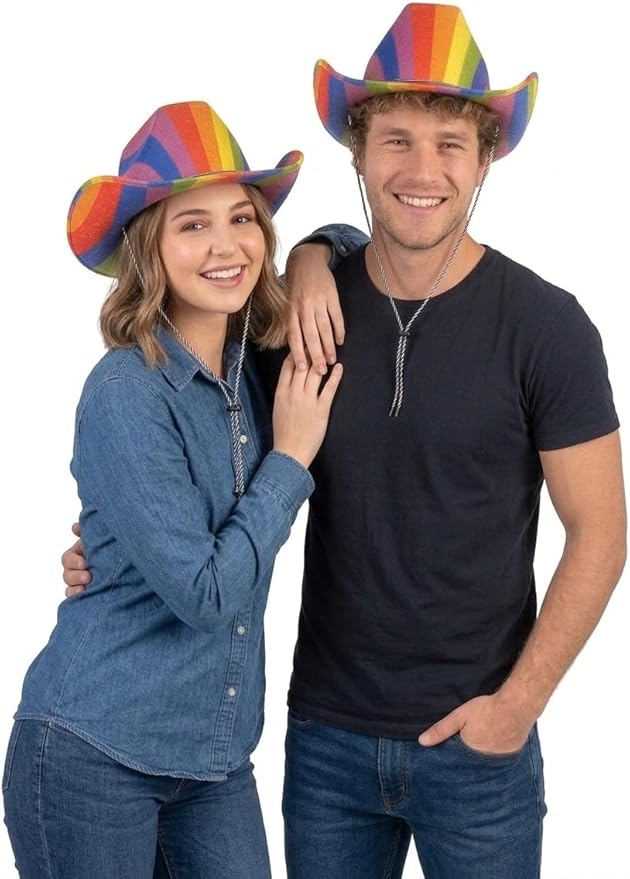 labreeze Pride Cowboy Hats for Adults – Rainbow Design Set of 2 Festival & Fancy Dress Hats - Labreeze Ltd