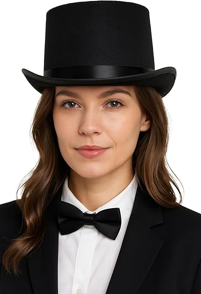 Labreeze Black Satin Top Hat Set for Couples – Elegant, Stylish, and Timeless – Perfect for Halloween, Cosplay, Wedding, or Formal Events – Premium Quality and Comfortable Fit