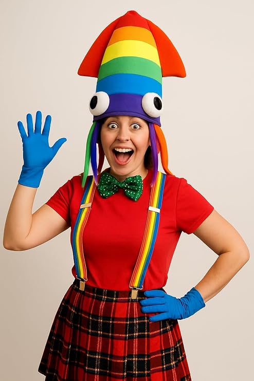 labreeze Rainbow Squid Costume Hat, Novelty Party Hat with Tentacles, 2-Pack