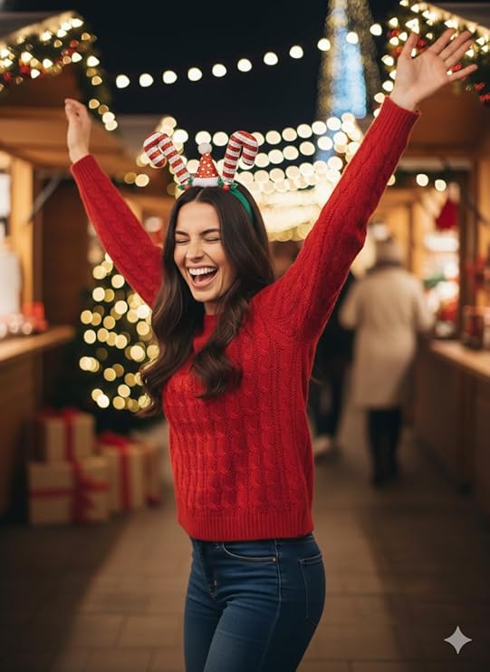 labreeze Tinsel Candy Cane Sticks with Santa Hat Christmas Headband – Festive Holiday Party Accessory, Red and White Striped