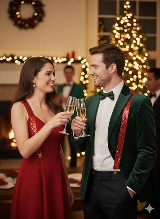 labreeze Pack of 2 Red Sequin Braces – Sparkly Adjustable Suspenders for Christmas