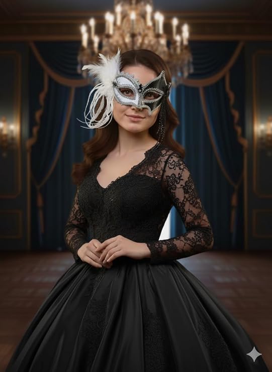 labreeze Black and White Masquerade Mask with Tassels – Adult NYE Party Accessory