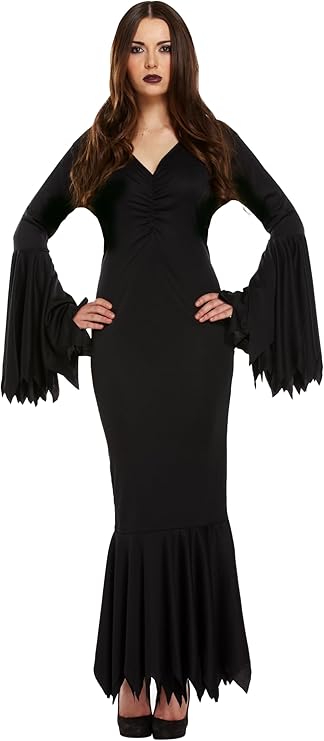 Vampiress Costume – Adult Halloween Gothic Fancy Dress, Long Black Elegant Ragged Edge Full-Length Outfit, One Size for Parties & Cosplay