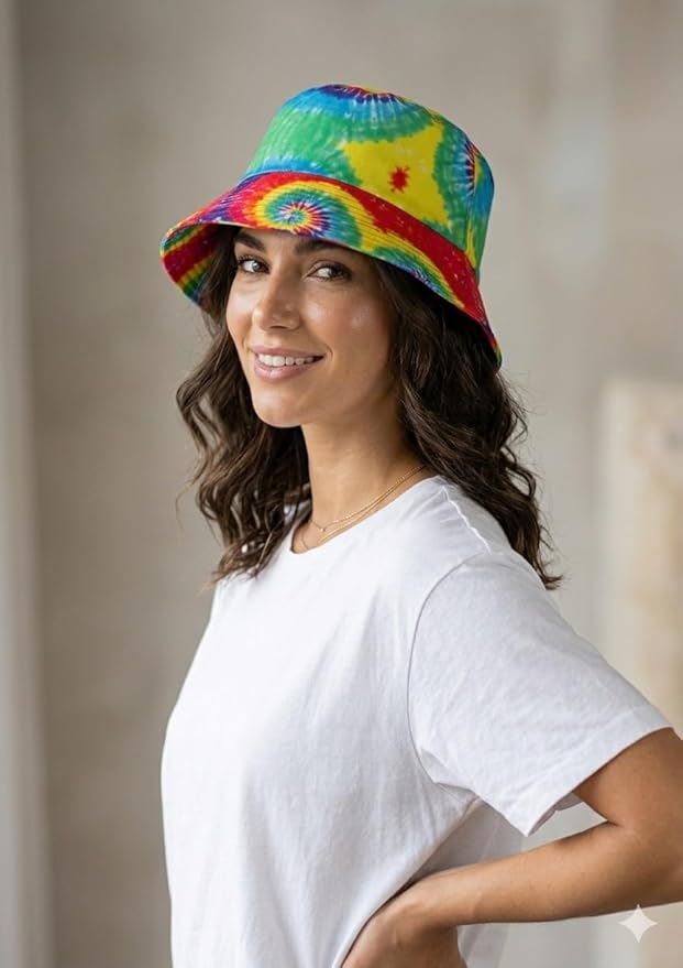 labreeze Rainbow Pride Bucket Hat with Spiral Pattern – Multicolour Adult Festival Hat - Labreeze Ltd