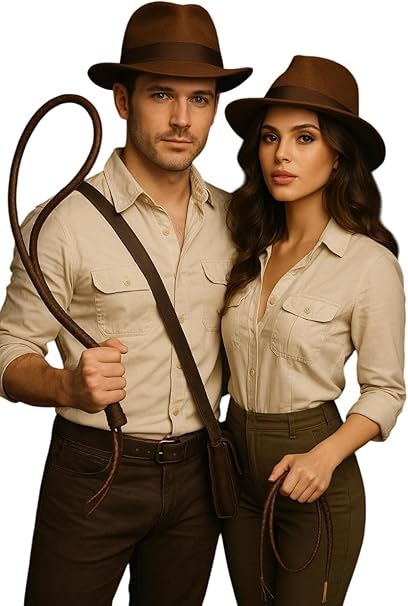 labreeze Safari Adventure Costume Set, 2 Brown Explorer Hats and 2m Whips, Adult Unisex Fancy Dress