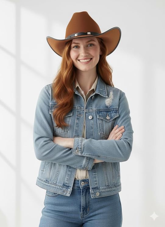labreeze Brown Felt Western Cowboy Hat with Studded Band – Adult Party Hat