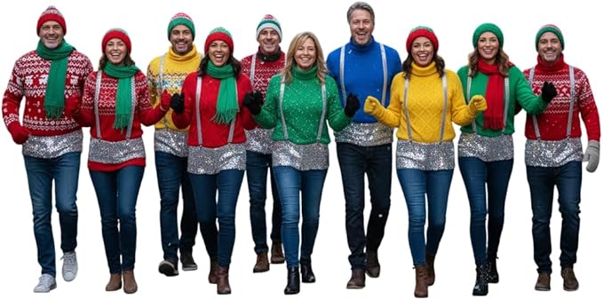 Labreeze Pack of 10 Silver Sequin Braces – Adjustable Adult Glitter Suspenders for Christmas Parties
