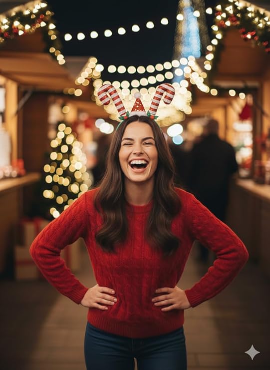 labreeze Tinsel Candy Cane Sticks with Santa Hat Christmas Headband – Festive Holiday Party Accessory, Red and White Striped