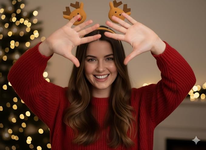 labreeze Christmas Reindeer Head Bopper Headband – Festive Novelty Wobbling Headband for Holiday Parties