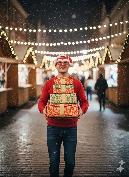 Labreeze Santa Hat with Novelty Glasses – Red & White Christmas Accessory with Holly Accent for Adults