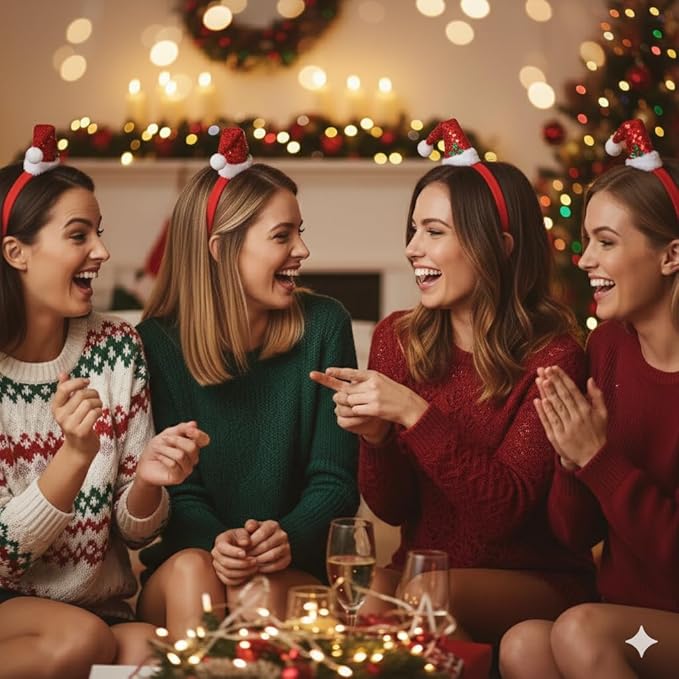 labreeze Pack of 4 Mini Santa Hat Headbands for Women – Christmas Hair Accessories for Festive Parties