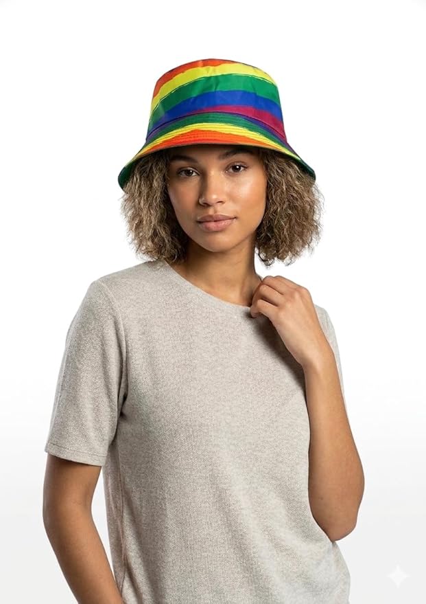 labreeze Rainbow Pride Bucket Hat with Stripes – Vibrant Adult Festival & Fancy Dress Hat - Labreeze Ltd