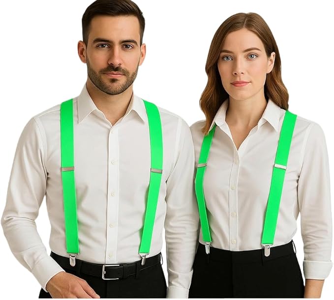 labreeze Set of 2 Green Braces for Couples – Unisex Adjustable Fancy Dress Suspenders for Men & Women – Matching Costume Accessory for Parties, Cosplay & Events