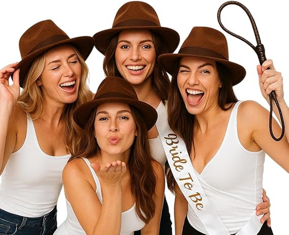 labreeze 4 Brown Explorer Hats with 2m Whip, Safari Costume Set for Fancy Dress, Adult One Size