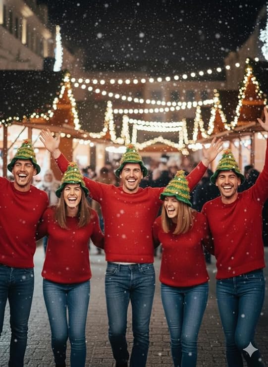 Labreeze Adult Christmas Tree Hats with Star – Green Festive Novelty Headwear, 5-Pack