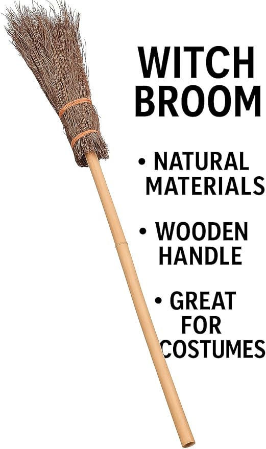 Labreeze Witch Broom Stick – Long Wooden Style Halloween Prop for Adults & Kids – Classic Witch Costume Accessory – Fancy Dress, Horror Party & Decoration