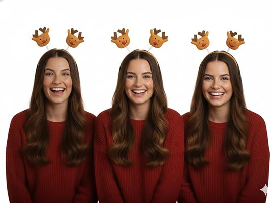 labreeze Christmas Reindeer Head Bopper Headbands – Festive Holiday Party Accessory, Set of 3