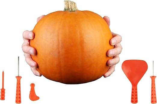 5-Piece Pumpkin Carving Tool Set Including Scoop, Safety Saw, Poker and Engraver – Halloween Jack O’ Lantern Accessories Kit for Kids
