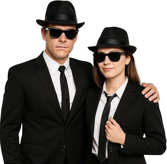 Classic Black Velour Bowler Hats, Matching Couple Set, Formal Costume Accessory, 2-Piece