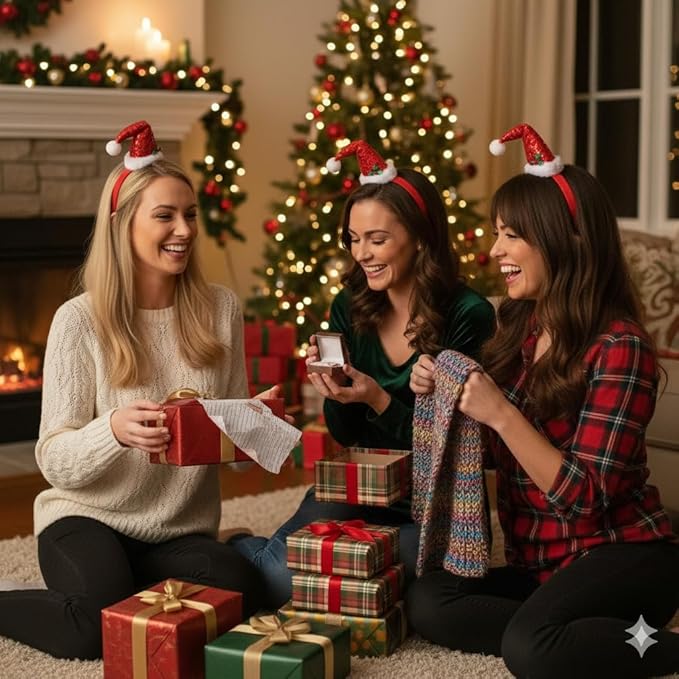 labreeze Pack of 3 Mini Santa Hat Headbands for Women – Christmas Hair Accessories for Festive Parties