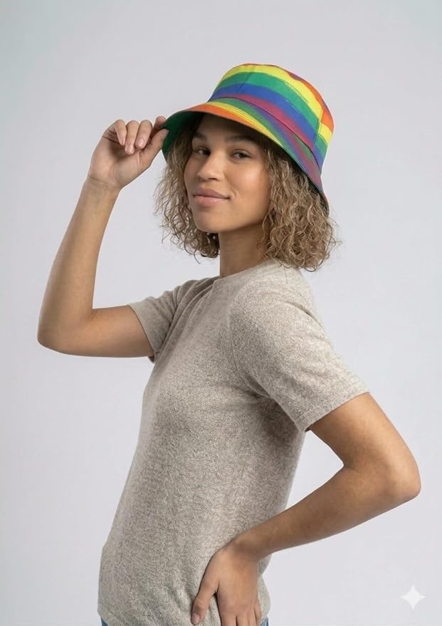 labreeze Rainbow Pride Bucket Hat with Stripes – Vibrant Adult Festival & Fancy Dress Hat - Labreeze Ltd