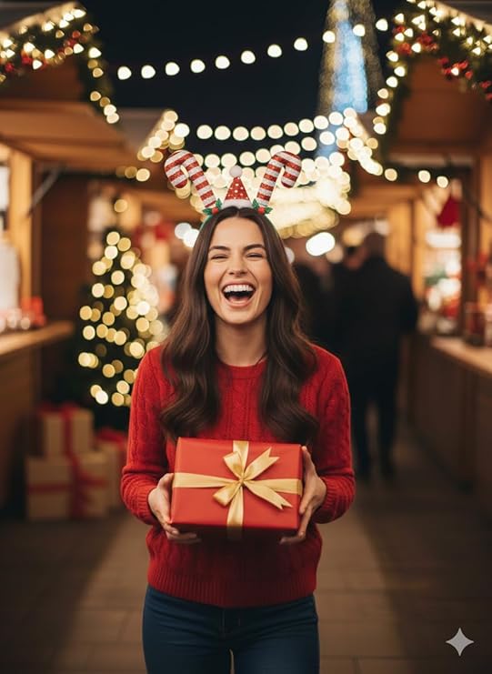 labreeze Tinsel Candy Cane Sticks with Santa Hat Christmas Headband – Festive Holiday Party Accessory, Red and White Striped