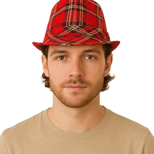labreeze Tartan Trilby 27cm for Mens – Scottish Check Fedora, Vintage Style Cap, Mens Fancy Dress Accessory, Retro Costume, Highland Party Headwear