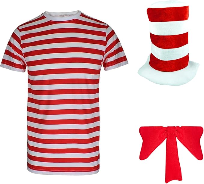labreeze Red & White T-Shirt with Top Hat & Red Bow Tie – Adult Happy New Year & World Book Day Fancy Dress Costume (S–XXL)