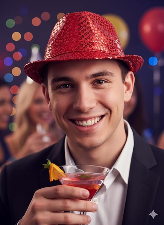 Labreeze Red Sequin Gangster Hat (Adult) – Sparkly Fancy Dress Fedora for Christmas Parties