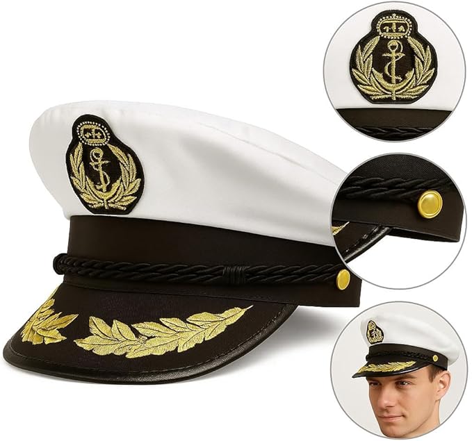 Labreeze Men’s Navy Captain Hat – Adult Sailor Boat Ship Captain Fancy Dress Costume Accessory for Parties, Halloween, Role Play & Nautical Events