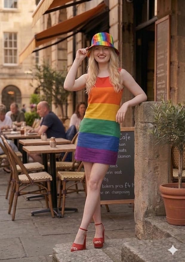 labreeze Pride Rainbow Dress & Bucket Hat Set – Multicolour Adult Festival Fancy Dress Outfit - Labreeze Ltd