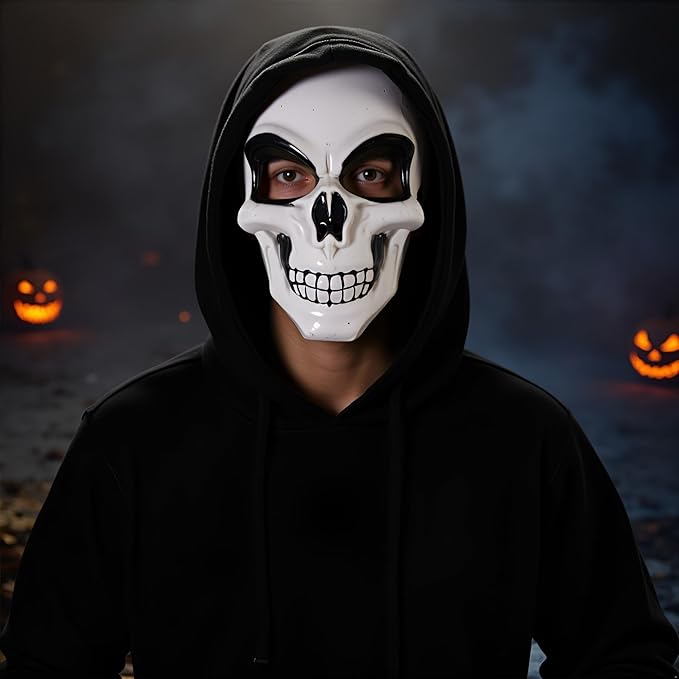 labreeze Set of 18 Adults White Skeleton Masks – Skull Face Halloween Scary Horror Fancy Dress Costume Masks