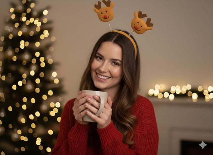 labreeze Christmas Reindeer Head Bopper Headband – Festive Novelty Wobbling Headband for Holiday Parties