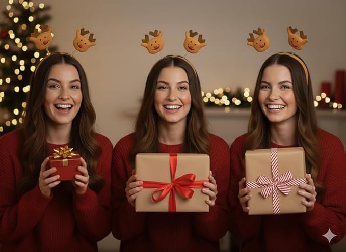 labreeze Christmas Reindeer Head Bopper Headbands – Festive Holiday Party Accessory, Set of 3