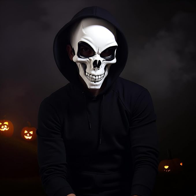labreeze Set of 2 Adults White Skeleton Masks – Skull Face Halloween Scary Horror Fancy Dress Party Costume Masks