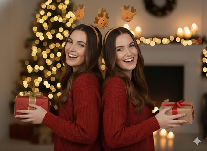 labreeze Christmas Reindeer Head Bopper Headbands – Festive Holiday Party Accessory, Set of 2