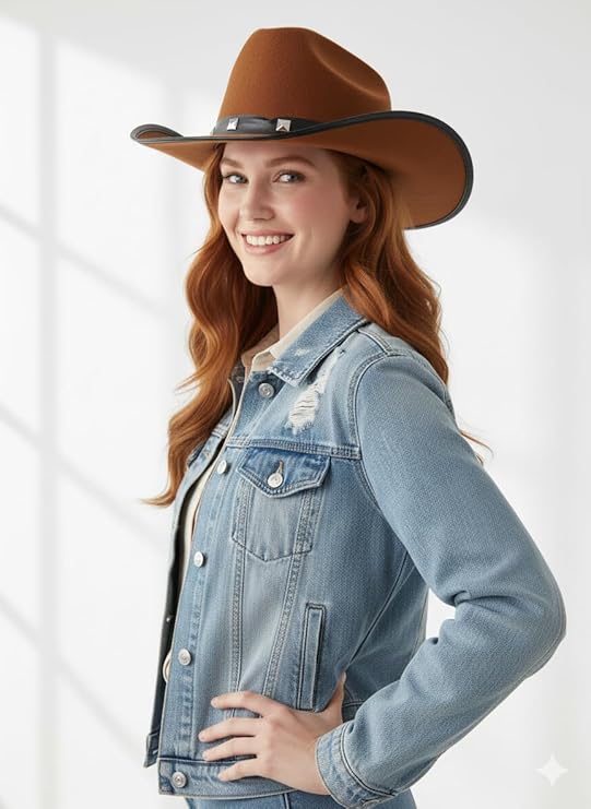 labreeze Brown Felt Western Cowboy Hat with Studded Band – Adult Party Hat