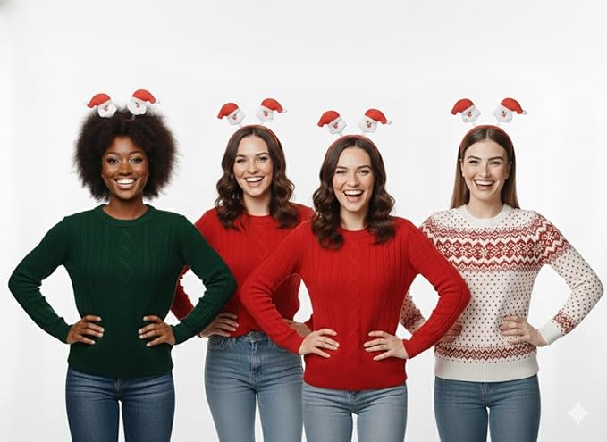 labreeze Christmas Santa Head Bopper Headbands – Wobbling Santa Topper, Holiday Party Accessory, Set of 4