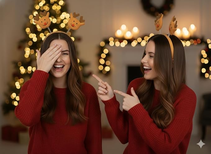 labreeze Christmas Reindeer Head Bopper Headbands – Festive Holiday Party Accessory, Set of 2