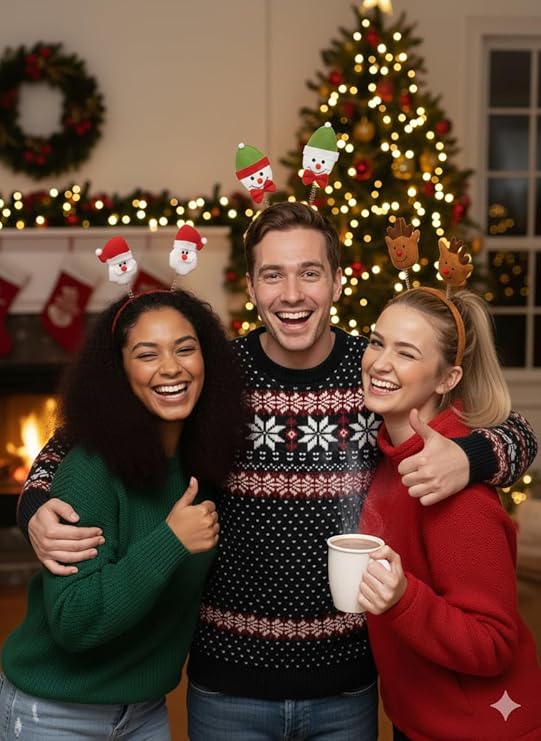 labreeze Christmas Head Bopper Headbands – Set of 3 Assorted Festive Designs with Santa, Snowman and Reindeer