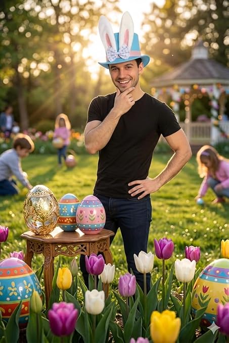 labreeze Easter Bunny Top Hat for Adults – Blue with Bunny Ears & Bow Fancy Dress Accessory - Labreeze Ltd