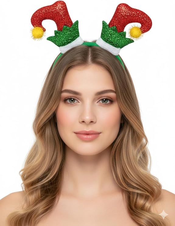labreeze Pack of 3 Tinsel Elf Boots Christmas Headbands – Festive Xmas Hair Accessories for Women