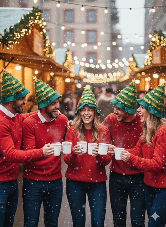 Labreeze Adult Christmas Tree Hats with Star – Green Festive Novelty Headwear, 5-Pack