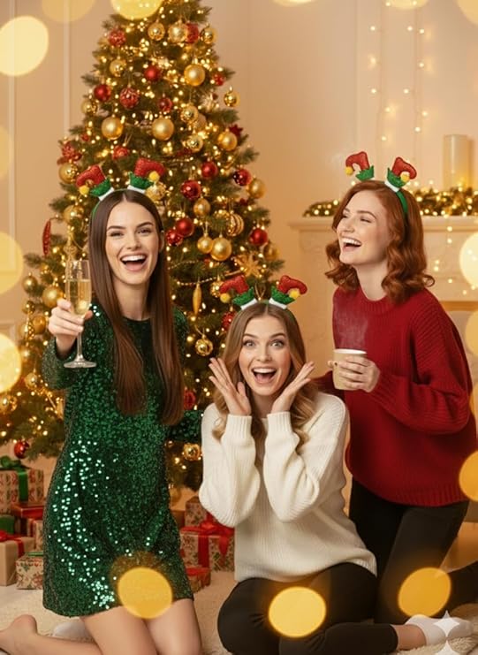 labreeze Pack of 3 Tinsel Elf Boots Christmas Headbands – Festive Xmas Hair Accessories for Women