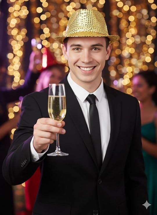 Labreeze Gold Sequin Gangster Hat (Adult) – Sparkly Fancy Dress Fedora for Christmas & Party Costumes