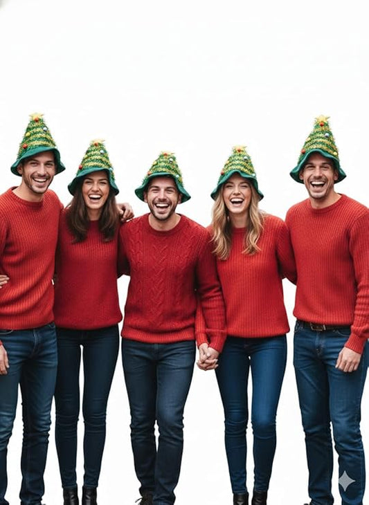 Labreeze Adult Christmas Tree Hats with Star – Green Festive Novelty Headwear, 5-Pack