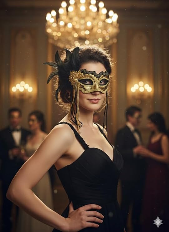 labreeze Black Metallic Masquerade Mask with Feather – Elegant Venetian Style Party Accessory