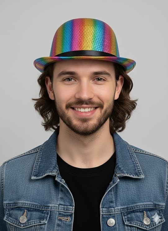 labreeze Rainbow Coloured Bowler Hat – Adult Bright Party Costume Hat