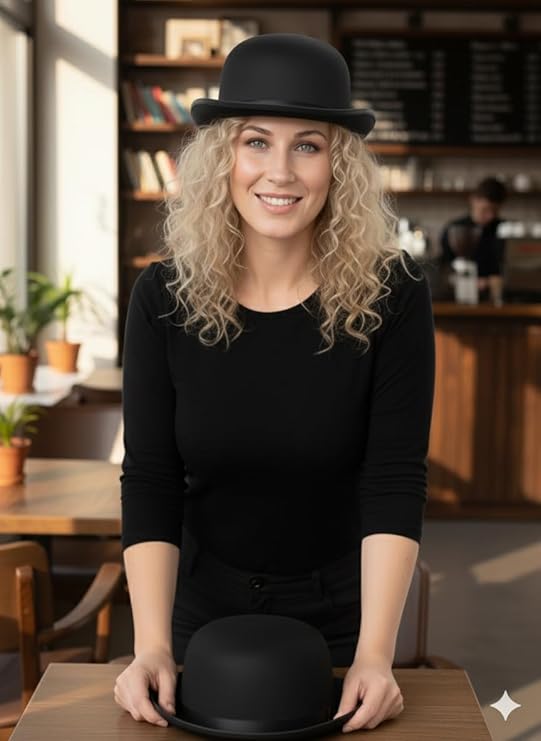 labreeze Black Satin Bowler Hat for Adults – Classic Style Fancy Dress Costume Hat