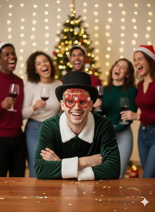 Labreeze Merry Christmas Red Glitter Glasses & Black Velour Top Hat Set – Victorian Dickens Style Festive Accessories for Adults  📝 Description